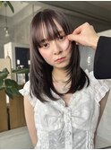 ミディアムレイヤー、シースルーバング、グレージュ