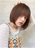 ミニボブ/オリーブ/フルバング/切りっぱなしボブ/美髪