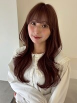 ロングレイヤー 斜めバンググレージュカラーデザインカラー