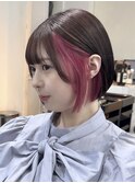 インナーカラーピンク×ボブ