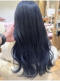 ブリーチネイビーブルーカラー透明感デザインカラー艶ハイトーン