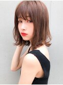 ★大人かわいいピンクベージュ薄めバングくびれモテ髪外ハネボブ