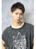 黒髪 アップバング ツーブロック 短髪