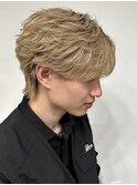 メンズシースルーフェザーマッシュウルフパーマニュアンスパーマ