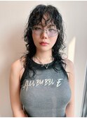 ミディアムウルフパーマ黒髪韓国レイヤーパーマ