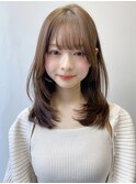 小顔 前髪 ミディアムレイヤーカット ダークアッシュ "