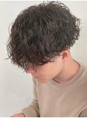 波巻きツイストスパイラルパーマ無造作メンズマッシュショート