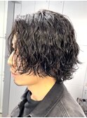 渋谷波巻きスパイラルパーマメンズボブウルフカット19時以降