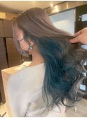 インナーカラー★ブルー×フェイスフレーミング★グレージュ