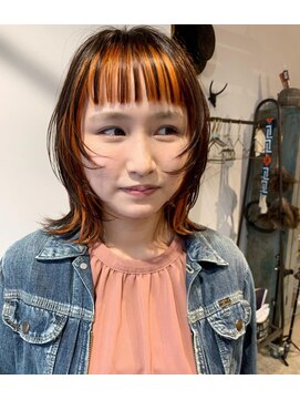 ナルヘアー 越谷(Nalu hair) ウルフヘア×フェイスフレーミングオレンジ