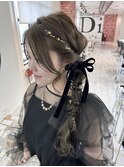 サイド編みおろし/参列/結婚式/お呼ばれヘア