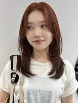 ラミエバイメルト 下北沢(lamie by melt) ミディアムレイヤー顔周りカットブリーチなしカラーオレンジ韓国