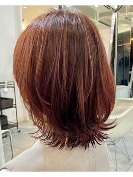 アクアオモテサンドウ(ACQUA omotesando) △ブリーチなしオレンジブラウンレイヤーカットウルフカット
