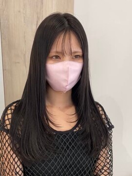 ビューバイネオリーブ 用賀店(Beau'r by neolive) 黒髪グレーベージュレイヤーロング前髪パーマアッシュブラック