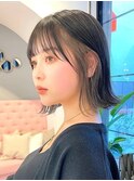 韓国風切りっぱなし小顔ボブ/黒髪地毛風カラー/インナーカラー