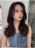 波巻き/小顔/似合わせカット/フェミニンロング/黒髪/ネビージュ