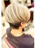 70代 アシンメトリー丸みショート/ハンサムショート/髪質改善/
