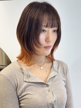 ラミエバイメルト 下北沢(lamie by melt) 花田ボブレイヤーブリーチプレイングカラー下北沢顔周りオレンジ