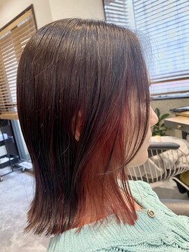 ヘアリゾート粋 トゥジュ 池袋東口店(tujuh) インナーカラー/オレンジ/イヤリングカラー/ブリーチ/ミディアム