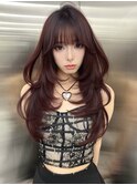 ボルドーカラー/レイヤーカット/ハッシュカット/韓国ヘア