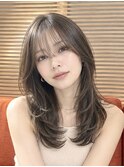 大人セミロングレイヤー・前髪カット・艶髪・グレージュ30代