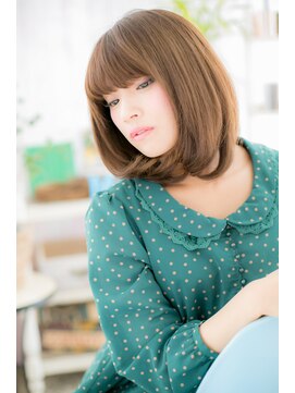 ミック 日暮里店(miq) 厚めバング★ココアブラウン艶カラーワンカールロブc1