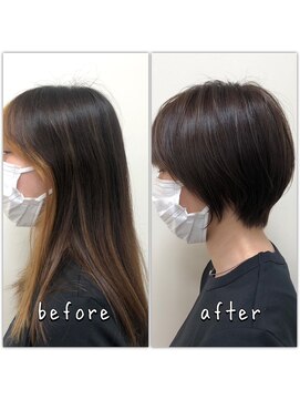 テルミークリニカルデザイン 北千里 ショートカット40代50代バッサリカット丸みショート襟足ギザギザ