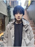 メンズ/ハイライト/マッシュパーマ/ウルフ/アッシュブラック