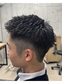 フェザーパーマ/グレーブルーカラー/刈り上げショートパンク