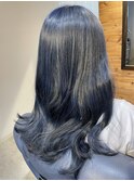 全頭ブリーチブルーブラックカラー