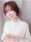 ココアブラウン/ミルクティーブラウン/内巻きボブ/顎ラインボブe