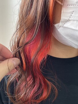 ヘアデザイン マノス(hair design mano's) インナーカラー/pink orange mix color/ビビットカラー