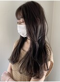 大人ガーリー顔周り姫カットワンカール×髪質改善グレーべージュ