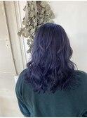 #ネイビーブルー#巻き髪#ケアブリーチ