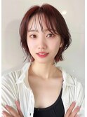 シースルーバング.耳掛け.韓国ヘア.韓国ボブ.ピンクカラー