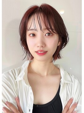 ブロウ ネックス ザ サロン 表参道(VLOW nex the salon) シースルーバング.耳掛け.韓国ヘア.韓国ボブ.ピンクカラー