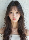 美髪ロングに透け感ワイドバングをプラス