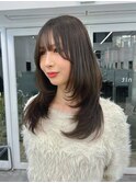 レイヤーカット顔まわりストレートロングレイヤー堀江