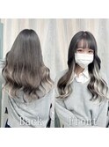グレージュ×シルキーホワイト#シールエクステ#くびれ巻き#小倉