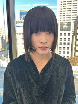 ビューナゴヤ 名駅(VIEW NAGOYA) 黒髪/ボブルフ/顔まわりレイヤー/外ハネレイヤー/重めバング