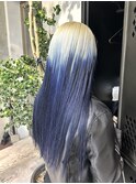 ルーツカラーデザインカラーブロンドヘアブルーカラーハイトーン