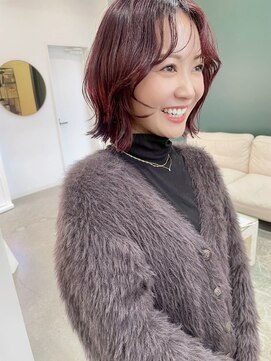 大人かわいい/くびれボブ/レッドブラウン