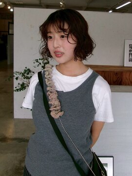 ミディアムヘアこなれミディ大人ボブセミウェットウェーブ