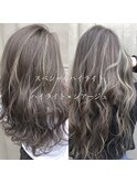 3Dカラーロングヘアイルミナカラー無造作カールグレージュ_北間
