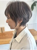 小顔カットショートボブ大人可愛いアッシュオリーブ