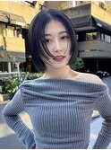 シースルミニマルボブショート顔まわり外ハネ切りっぱなしボブ