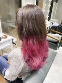 夏カラー毛先ピンクカラーバター☆アッシュグラデーションカラー
