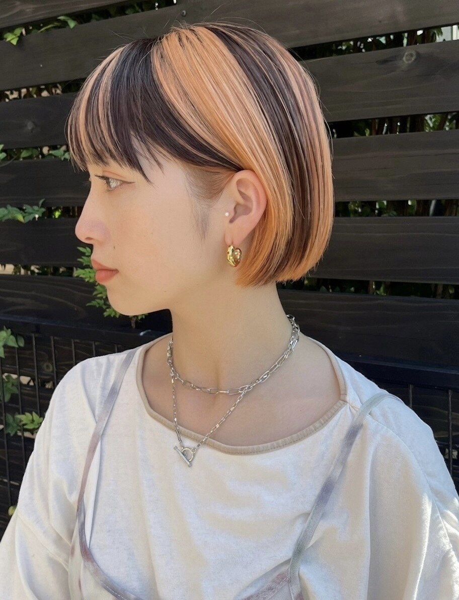 オレンジ【ブロックカラー】ボブ：L252742115｜リン(Lin.)のヘア