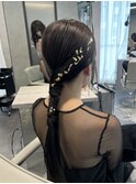 結婚式参列　ヘアアレンジ　タイト　個性派　金箔　おしゃれヘア