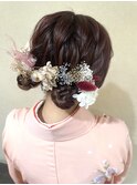 卒業式ヘアアレンジ、袴着付け ツインお団子